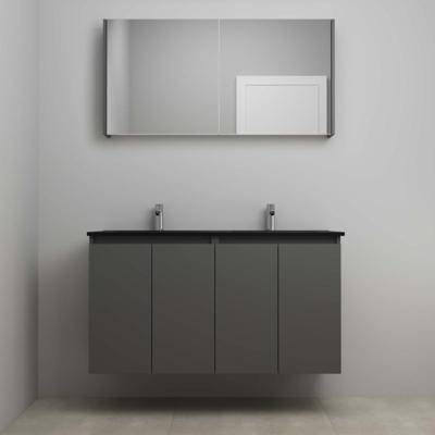 On-Line Badkamermeubelset - 120 cm - Voorgemonteerd - Greeploze Ladestructuur - Acryl Wastafel - 2 Kraangaten - Spiegelkast - Mat Antraciet - V02