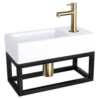 Differnz Ravo fonteinset keramiek kraan recht mat goud 38.5 x 18.5 x 9 cm met handdoekrek Differnz Ravo fonteinset keramiek kraan recht mat goud 38.5 x 18.5 x 9 cm met handdoekrek