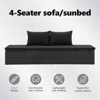 Ligbed met kussens poly rattan zwart - thumbnail