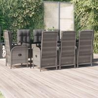 9-delige Tuinset met kussens poly rattan zwart en grijs - thumbnail