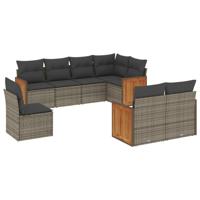 9-delige Loungeset met kussens poly rattan grijs - thumbnail