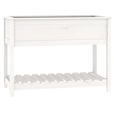 VidaXL Plantenbak met schap 111,5x54x81 cm massief grenenhout wit