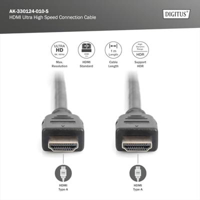 Digitus AK-330124-010-S HDMI-kabel HDMI Aansluitkabel HDMI-A-stekker, HDMI-A-stekker 1.00 m Zwart 8K UHD, Vergulde steekcontacten, Afscherming gevlochten, Digitus AK-330124-010-S HDMI-kabel HDMI Aansluitkabel HDMI-A-stekker, HDMI-A-stekker 1.00 m Zwart 8K UHD, Vergulde steekcontacten, Afscherming gevlochten,