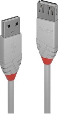 LINDY 36714 USB-kabel USB 2.0 USB-A stekker, USB-A bus 3.00 m Grijs Rond, Vertind