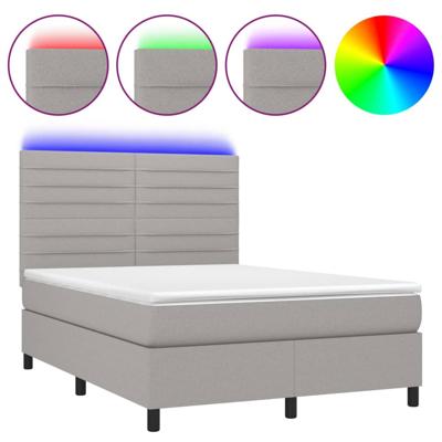 Boxspring met matras en LED stof lichtgrijs 140x190 cm