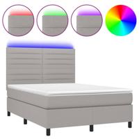 Boxspring met matras en LED stof lichtgrijs 140x190 cm - thumbnail