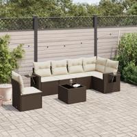 7-delige Loungeset met kussens poly rattan bruin - thumbnail