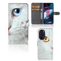 Motorola Edge 30 Pro | Telefoonhoesje | Met pasjeshouder | Witte Kat - thumbnail