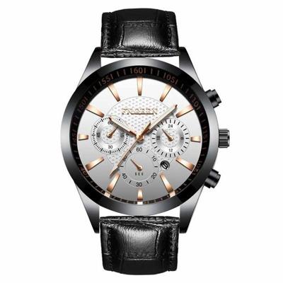 FNGEEN 5012 mannen waterdichte lichtgevende imitatie zes-naald design horloge (zwarte gordel)
