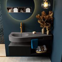 MONDIAZ RIVA 120cm badmeubel onderkast / planchet kleur Urban met 1 lade. Wastafel DULCET links 1 kraangat kleur Dark_Grey. - thumbnail