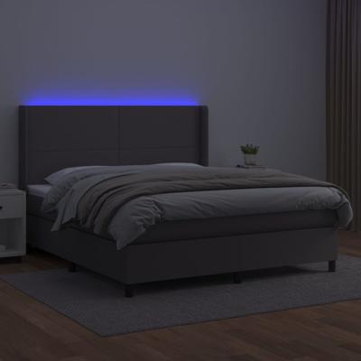 Boxspring met matras en LED kunstleer grijs 160x200 cm