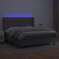 Boxspring met matras en LED kunstleer grijs 180x200 cm - thumbnail