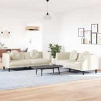 2-delige Loungeset met kussens fluweel crèmekleurig - thumbnail