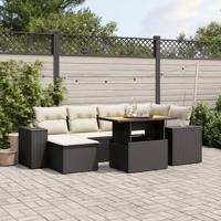 7-delige Loungeset met kussens poly rattan zwart - thumbnail