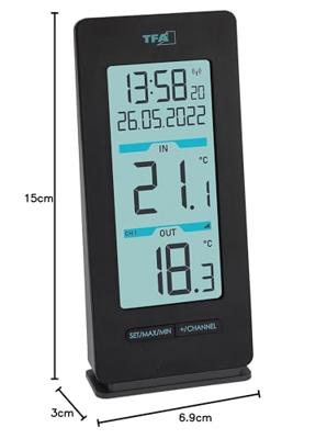 TFA Dostmann Buddy 30.3072.01 Draadloze thermometer digitaal Zwart