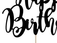 Cake topper Happy Birthday Zwart - thumbnail