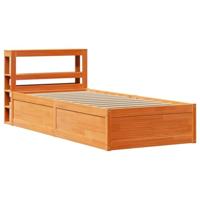 Bedframe met hoofdbord massief grenenhout wasbruin 100x200 cm - thumbnail