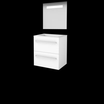 Basic-Line Economic 46 Badkamermeubelset - 60 x 46 cm - Met Grepen - 2 Lades - Acryl Wastafel - Zonder Kraangat - Spiegel met LED Verlichting - Ice White