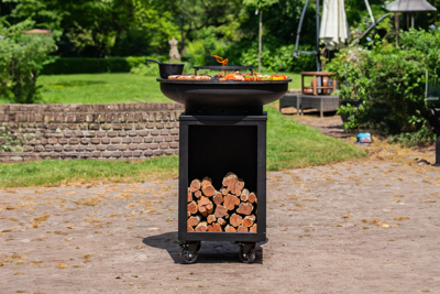 RJRoyal Living Hermano XXL Base Black top Black barbecue incl. houtopslag Ø80cm- - Cortenstaal- RJRoyal Living