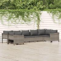 7-delige Loungeset met kussens poly rattan grijs - thumbnail