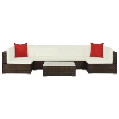 7-delige Loungeset met kussens poly rattan bruin