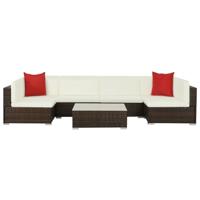 7-delige Loungeset met kussens poly rattan bruin - thumbnail