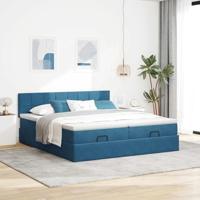 Ottoman bed met matrassen 180x200cm fluweel donkerblauw - thumbnail