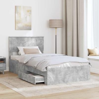 Bedframe met hoofdeinde Beton Grijs 100 x 200 cm Bewerkt hout
