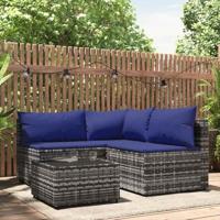 4-delige Loungeset met kussens poly rattan grijs - thumbnail
