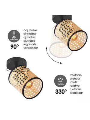 Home sweet home LED opbouwspot Ratan - naturel/zwart