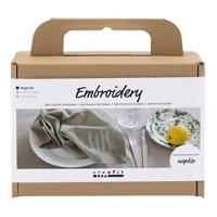 Creativ Company Mini hobbyset borduren, servet, dusty groen, 1 doos - thumbnail