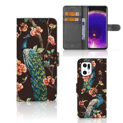 OPPO Find X5 Pro | Telefoonhoesje | Met pasjeshouder | Pauw met Bloemen OPPO Find X5 Pro | Telefoonhoesje | Met pasjeshouder | Pauw met Bloemen