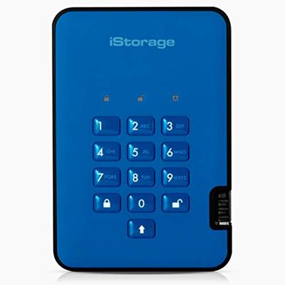 iStorage diskAshur2 SSD 128GB Blauw - Veilige draagbare Solid State Drive - Beveiligd met een wachtwoord - Stofdicht en waterdicht - Hardwarematige versleuteling