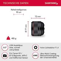 Samyang 85mm f/1.4 AF Canon EF-mount objectief - thumbnail