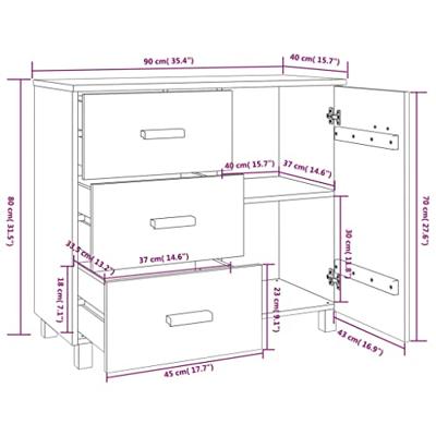 Dressoir HAMAR 90x40x80 cm massief grenenhout wit