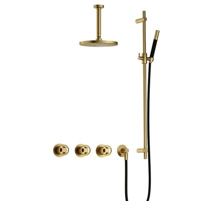 Hotbath Cobber - CW7067 - Inbouw Regendoucheset - Geborsteld Messing PVD - 2 Stopkranen - Thermostatisch - Plafondbuis 15 cm - Hoofddouche 200 mm - Ronde Handdouche - Glijstang 900 mm - Waterbesparend