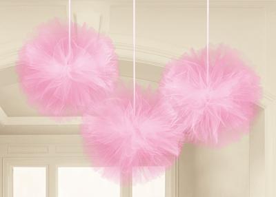 Amscan Decoratie tule pompom roze 30 cm set van 3 | 27 stuks