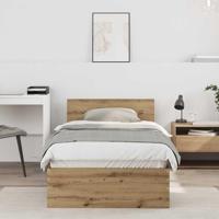 Bedframe artisanaal eikenkleurig 75 x 190 cm Bewerkt hout - thumbnail