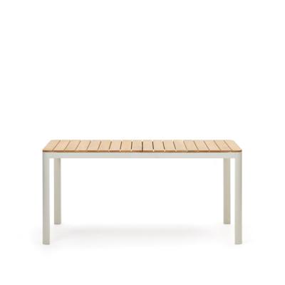 Kave Home Tuintafel 'Bona' Teakhout, 163 x 90cm, kleur Naturel/Wit