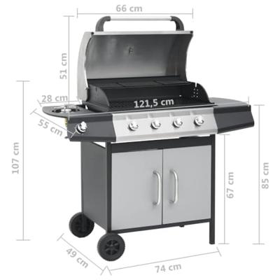VidaXL Gasbarbecue 4+1 kookzone staal en roestvrij staal zwart zilver