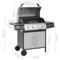 Gasbarbecue 4+1 kookzone zwart en zilverkleurig - thumbnail