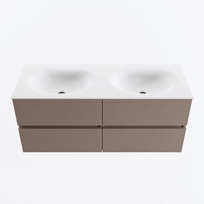 MONDIAZ VICA 120cm badmeubel onderkast Smoke 4 lades. Wastafel MOON dubbel zonder kraangat, kleur Talc.