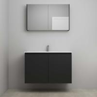 On-Line Badkamermeubelset - 100 cm - Bouwpakket - Greeploos 2 Deuren - Porseleinen Wastafel - 1 Kraangat - Spiegelkast - Mat Zwart - thumbnail