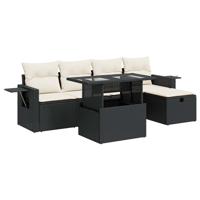 6-delige Loungeset met kussens poly rattan zwart - thumbnail