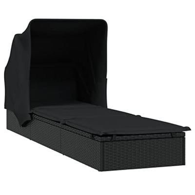 Ligbed met inklapbaar dak 213x63x97 cm poly rattan zwart