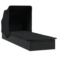 Ligbed met inklapbaar dak 213x63x97 cm poly rattan zwart - thumbnail