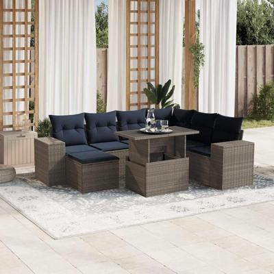 8-delige tuinbankset met kussens, grijs polyrotan