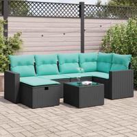 7-delige Loungeset met kussens poly rattan zwart - thumbnail