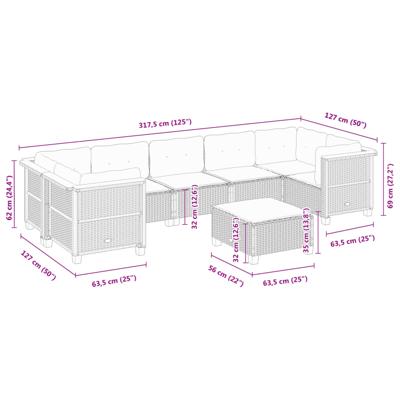 8-delige Loungeset met kussens poly rattan zwart - thumbnail