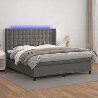 Boxspring met matras en LED kunstleer grijs 160x200 cm - thumbnail
